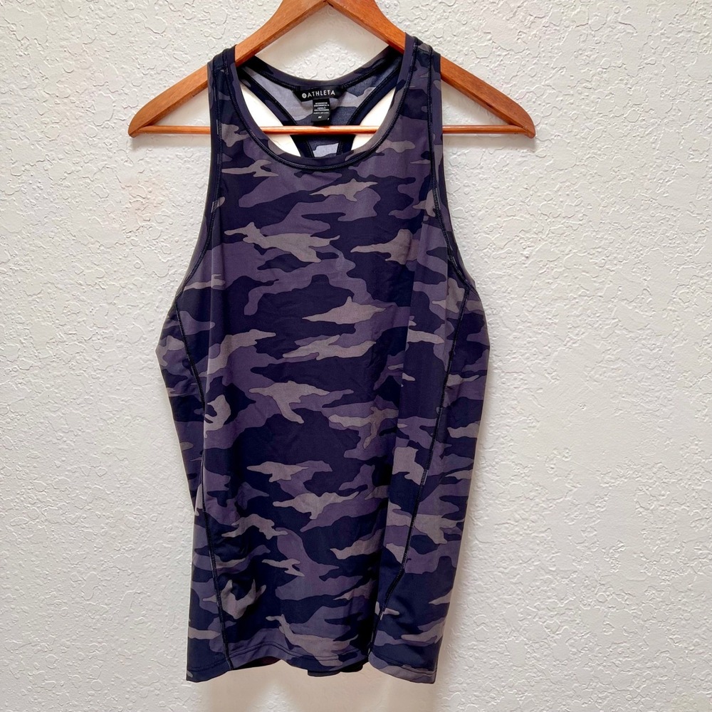 Athleta Ultimate Camo Train Tank Womens Medium Black Grey Racerback Activewear